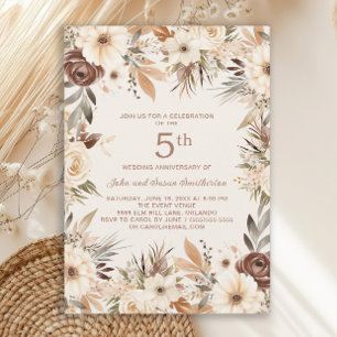 Braun-cremefarbene Aquarell-Blumen im Boho-Stil zu Einladung