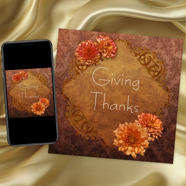 Braun Damask Erntedank Einladung (Thanksgiving dinner invitations. Digital download and printed invitations available.)