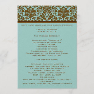 Braun Damask Hochzeitsprogramm Programm