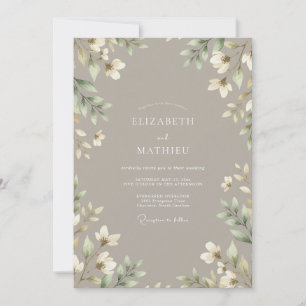 Braun Delikate Botanische Hochzeit Einladung