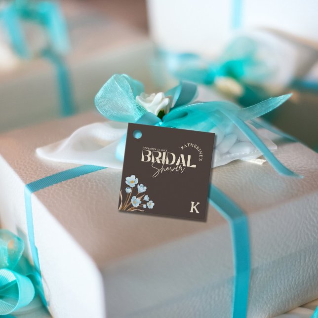 Braun Elegantes blaues Wasser Brautparty Geschenkanhänger (Von Creator hochgeladen)