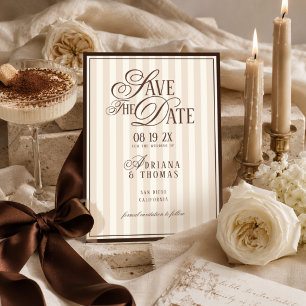 Braun Elfenbein Gestreifte Old Money Kalligrafie H Save The Date