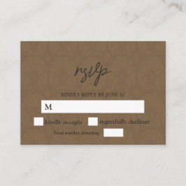 Braun Embossed Leather Texture Wedding RSVP Begleitkarte