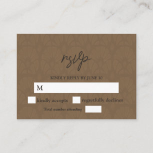 Braun Embossed Leather Texture Wedding RSVP Begleitkarte