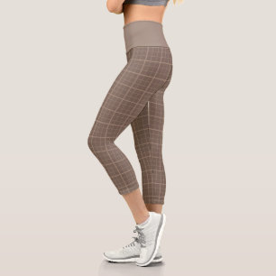 Braun-Erdfarbene Fensterpaneel-Karo Capri Leggings