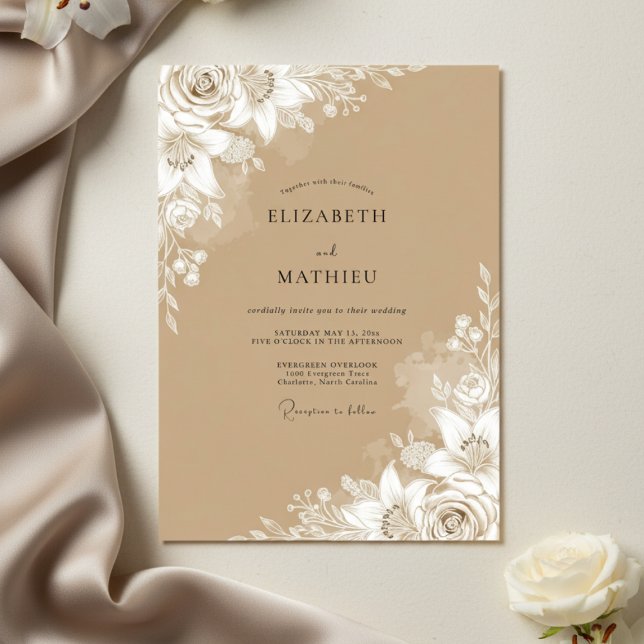 Braun-etherische Floral-Hochzeit Einladung (Von Creator hochgeladen)