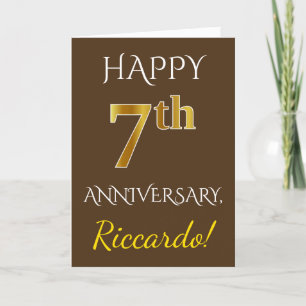 Braun, Falsches Gold 7. Hochzeitstag + Name Karte