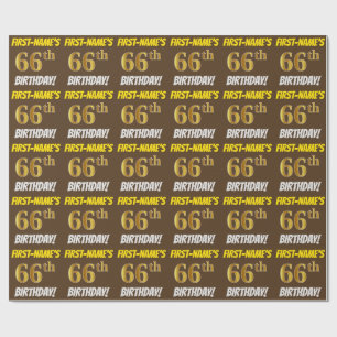 Braun, Falsches/Imitations-Gold, "66. GEBURTSTAG" Geschenkpapier