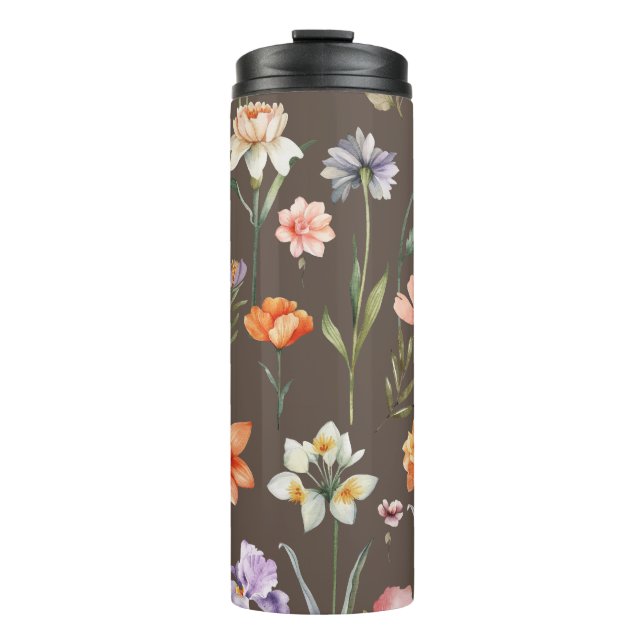 Braun farbiges Muster der Wildblume Thermosbecher (Vorderseite)