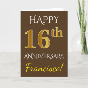 Braun, Faux Gold 16. Hochzeitstag + Name Karte