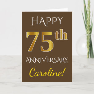 Braun, Faux Gold 75. Hochzeitstag + Name Karte