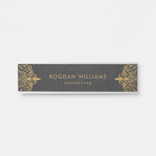 Braun Faux-Leder Gold-Swirbel-Rahmen Türschild