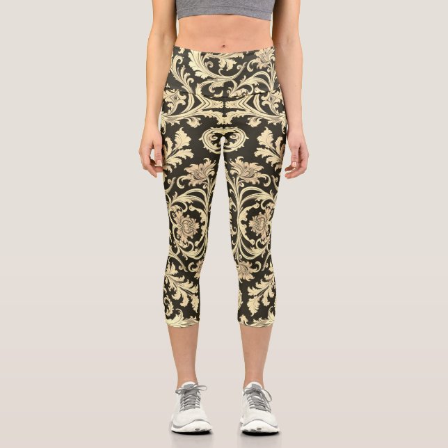 Braun Fleur Antique Muster Capri Leggings (Vorderseite)
