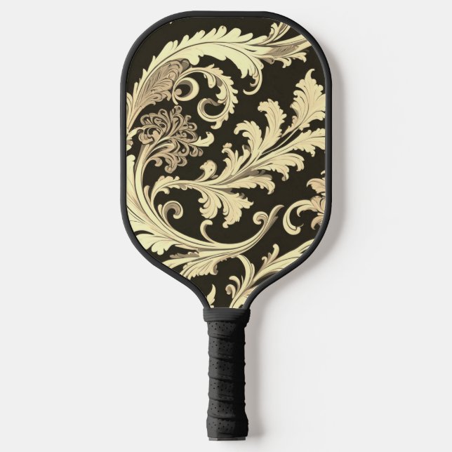Braun Fleur Antique Muster Pickleball Schläger (Vorderseite)