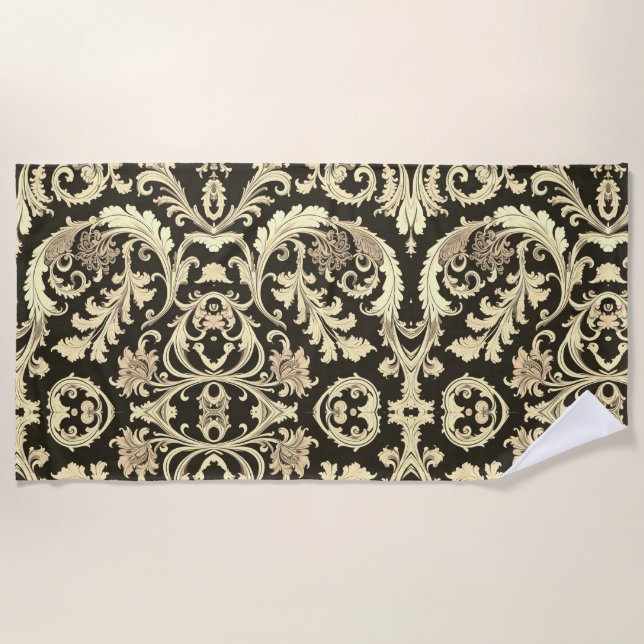 Braun Fleur Antique Muster Strandtuch (Vorderseite)