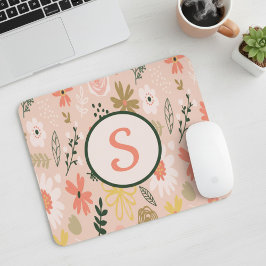 Braun-Floral-Monogramm-Quadrat-Maus-Pad Mousepad