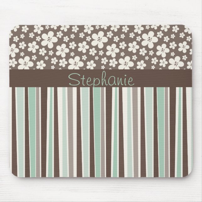 Braun-florale individuell anpassbare Monogram-Maus Mousepad (Vorne)