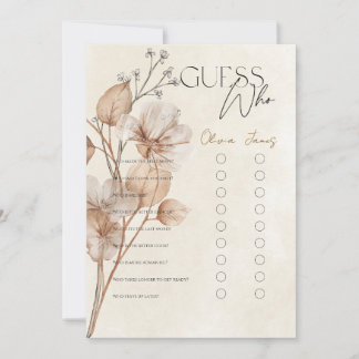 Braun Florales Guess Who Hochzeitsspiel Einladung