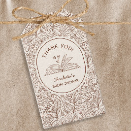 Braun florales literarisches Hochzeitsdusche-Thema Geschenkanhänger