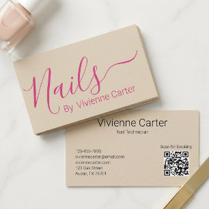 Braun Fuchsia Rosa Typografie Nageltechniker Salon Visitenkarte