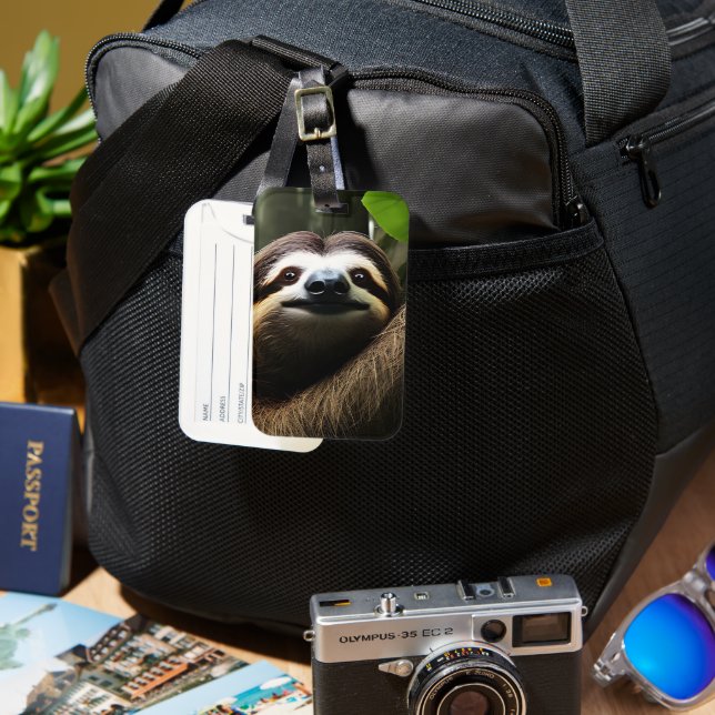 Braun Fuzzy Sloth, Gepäckmarke Gepäckanhänger (Vorderseite & Rückseite)