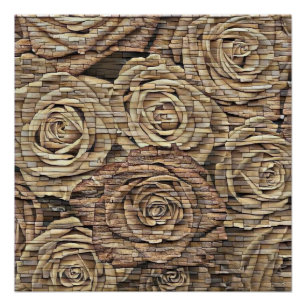 Braun gelbe beigefarbene Rosen Steinmauer moderne  Poster