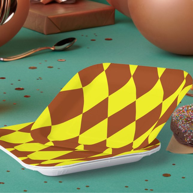 Braun Gelbe Harlekin Karo-Design  Pappteller (Von Creator hochgeladen)