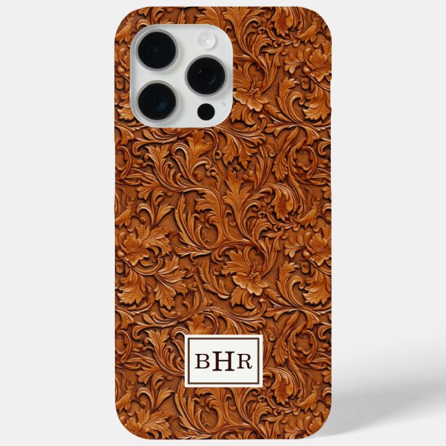 Braun geprägtes Leder mit Monogramm Case-Mate iPhone Hülle (Rückseite)