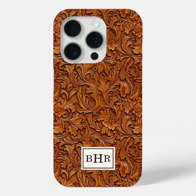 Braun geprägtes Leder mit Monogramm Case-Mate iPhone Hülle (Rückseite)