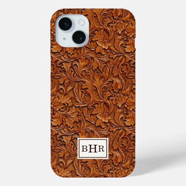 Braun geprägtes Leder mit Monogramm Case-Mate iPhone Hülle (Rückseite)