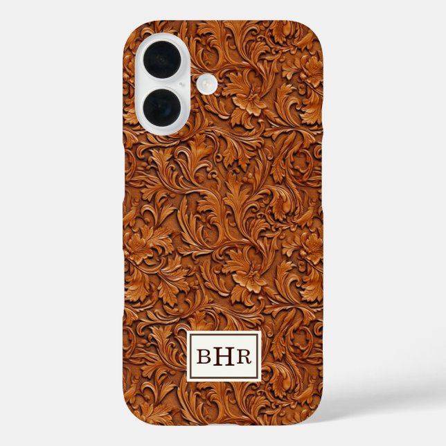 Braun geprägtes Leder mit Monogramm Case-Mate iPhone Hülle (Rückseite)