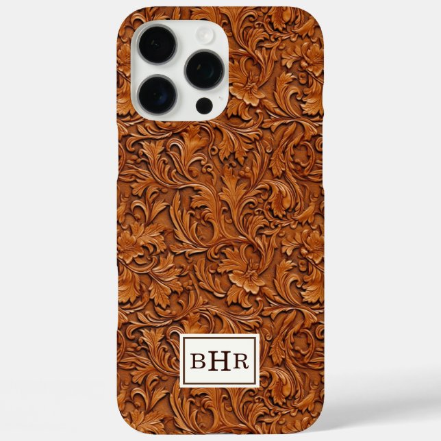 Braun geprägtes Leder mit Monogramm Case-Mate iPhone Hülle (Rückseite)