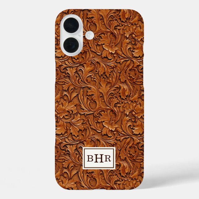 Braun geprägtes Leder mit Monogramm Case-Mate iPhone Hülle (Rückseite)