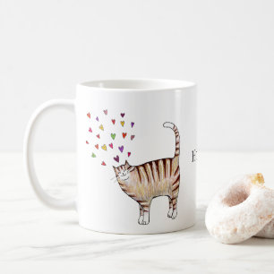 Braun getigerte Katze mit Herzen und eigenem Namen Kaffeetasse