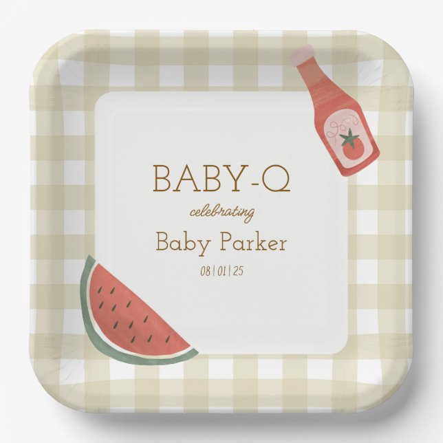 Braun Gingham Baby-Q Teller (Vorderseite)