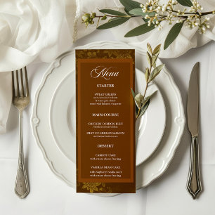 Braun & Gold Elegantes Blumenmenü Menükarte