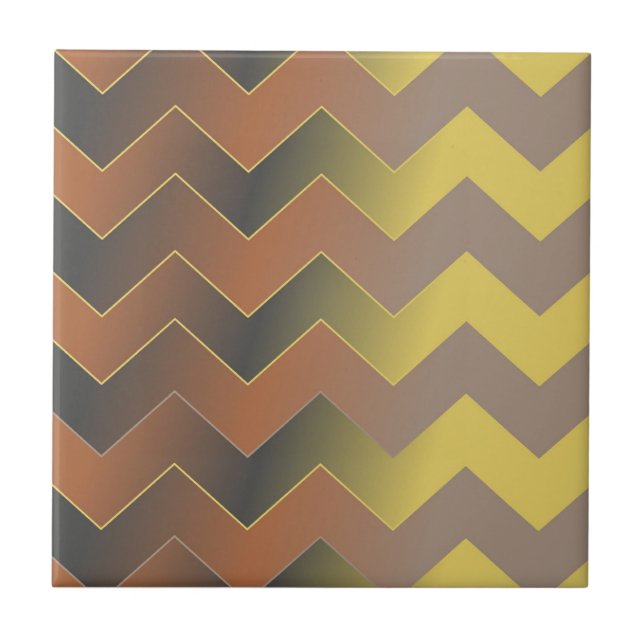 Braun Gold Geometrisches Chevron Zick-Zack-Muster Fliese (Vorderseite)
