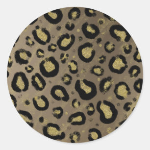 Braun Gold Glitter & Schwarz Leopard Baby Shower Runder Aufkleber