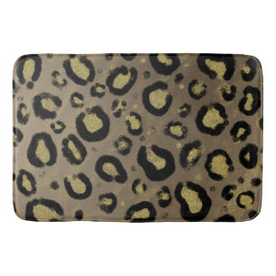 Braun Gold Glitter & Schwarz Leopard Gepard Druck Badematte