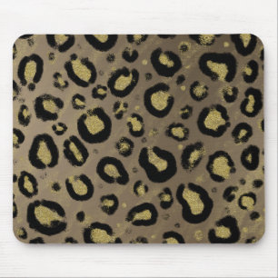 Braun Gold Glitter & Schwarz Leopard Gepard Druck Mousepad