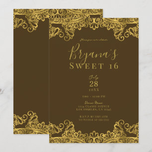 Braun & Gold Spitze Elegante Sweet 16 Party Einladung