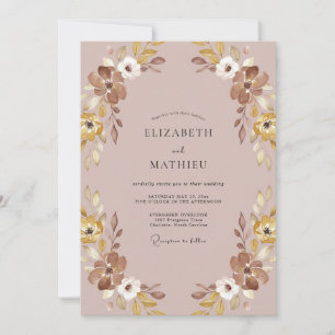 Braun-goldene Blütenblatt-Hochzeit Einladung
