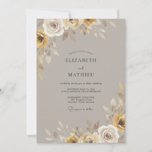 Braun-goldene Eukalyptus-Hochzeit Einladung