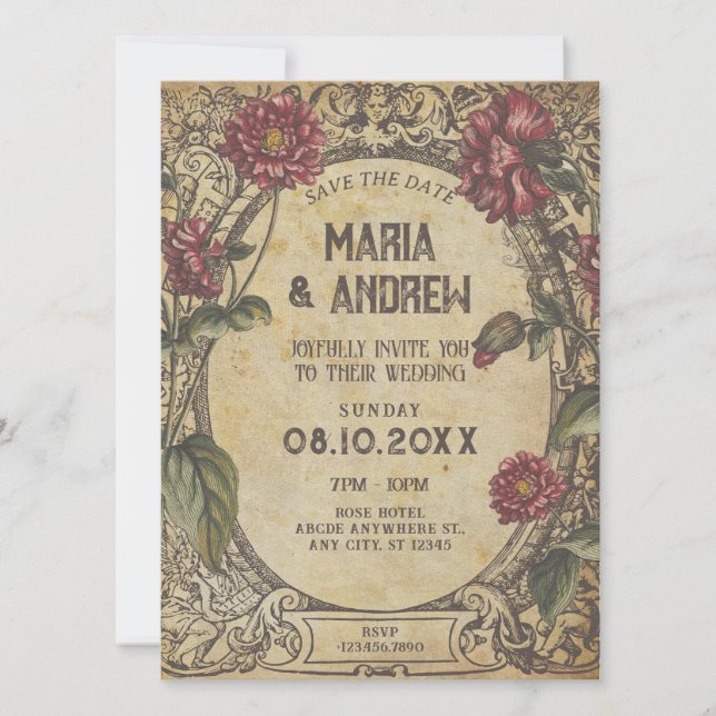 Braun-gotische Vintage klassische Hochzeit Save The Date (Vorderseite)