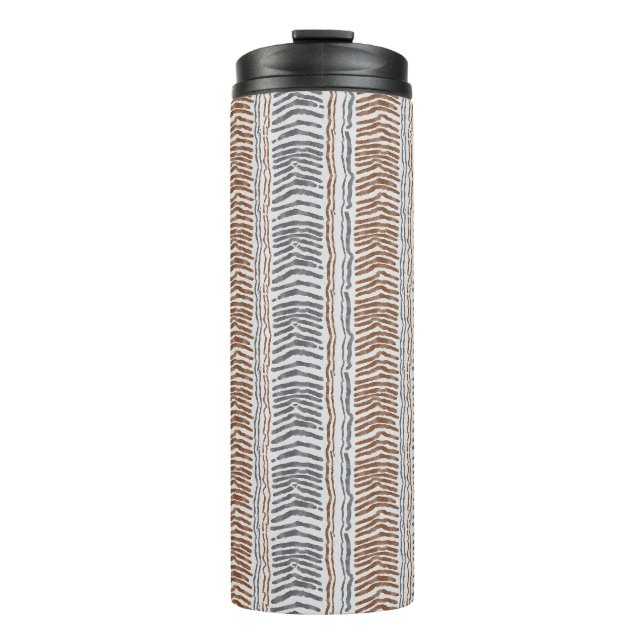 Braun Grau Moderner Streifen-Thermal-Becher Thermosbecher (Vorderseite)
