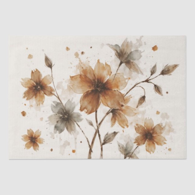 Braun-Graue Blumengestaltung Seidenpapier (Vorderseite)