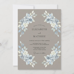 Braun-graue Schmetterlings-Blumen-Hochzeit Einladung