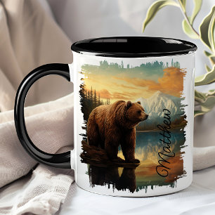Braun Grizzly Bär Bergsee Spiegelung Tasse