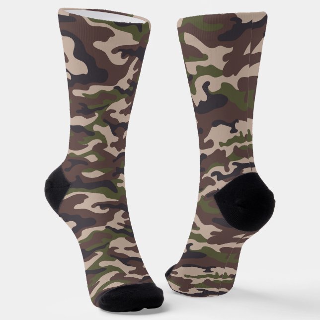Braun, Grün, Tan Camouflage Style Socken (Gewinkelt)