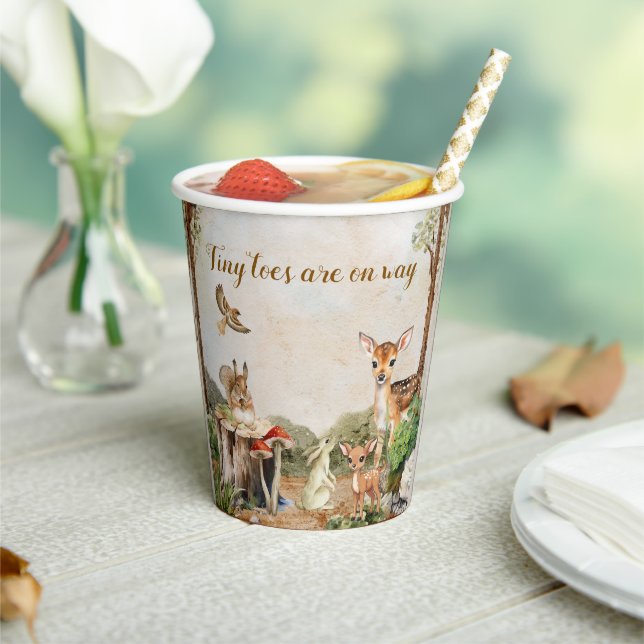 Braun-grüne Wasserfarbe Babydusche Einladung Pappbecher (In Situ)